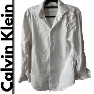 Calvin Klein: White Dress Shirt, Slim + Stretch Fit, Size 15.5 (M).